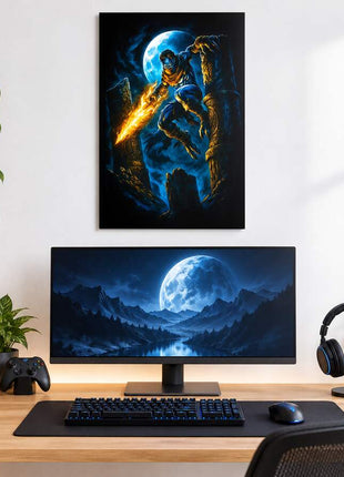 Soul Reaver Moonfall Raziel metal wall art above a modern gaming desk