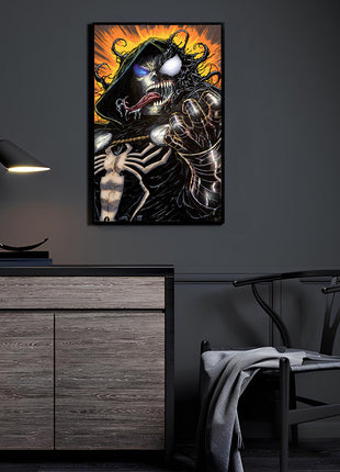 Sovereign Darkness wall art featuring Venomized Doctor Doom — room display mockup 3