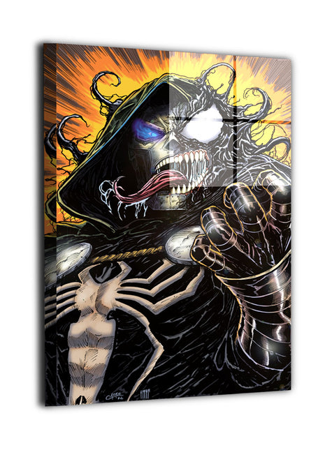 Sovereign Darkness Metal print mockup featuring Venomized Doctor Doom, Marvel wall art.