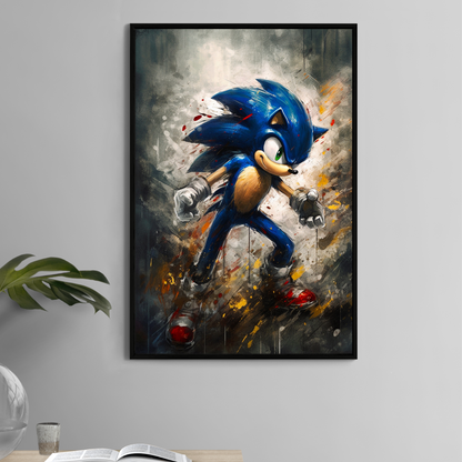 Sonic the Hedgehog 11x17 print in action pose with abstract background


