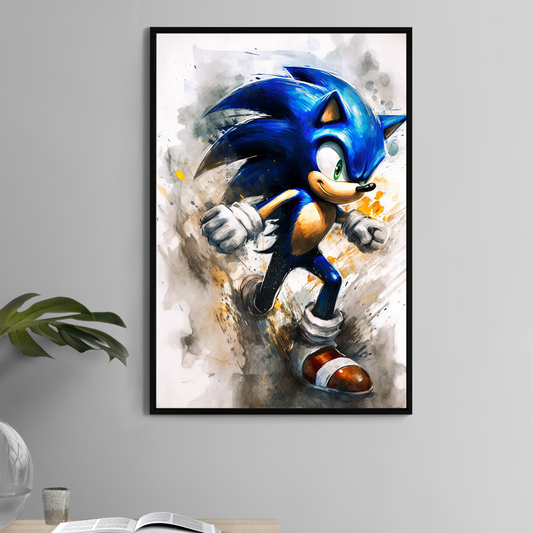 Sonic the Hedgehog 11x17 print in action pose with abstract background