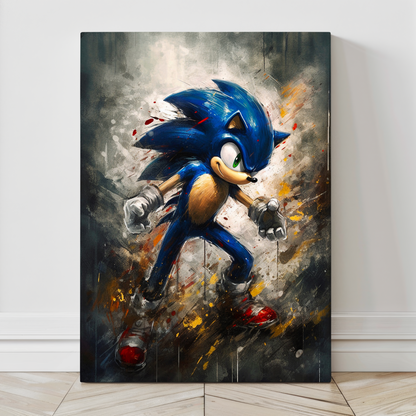 Large Sonic the Hedgehog canvas artwork with colorful impact

