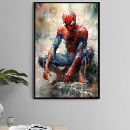 Spider-Man Watercolors Wall Art on premium canvas, acrylic, and metal – front view featuring dynamic watercolor design