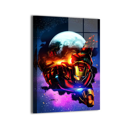  16x24 glossy acrylic of Iron Hero with blue glowing arc reactor