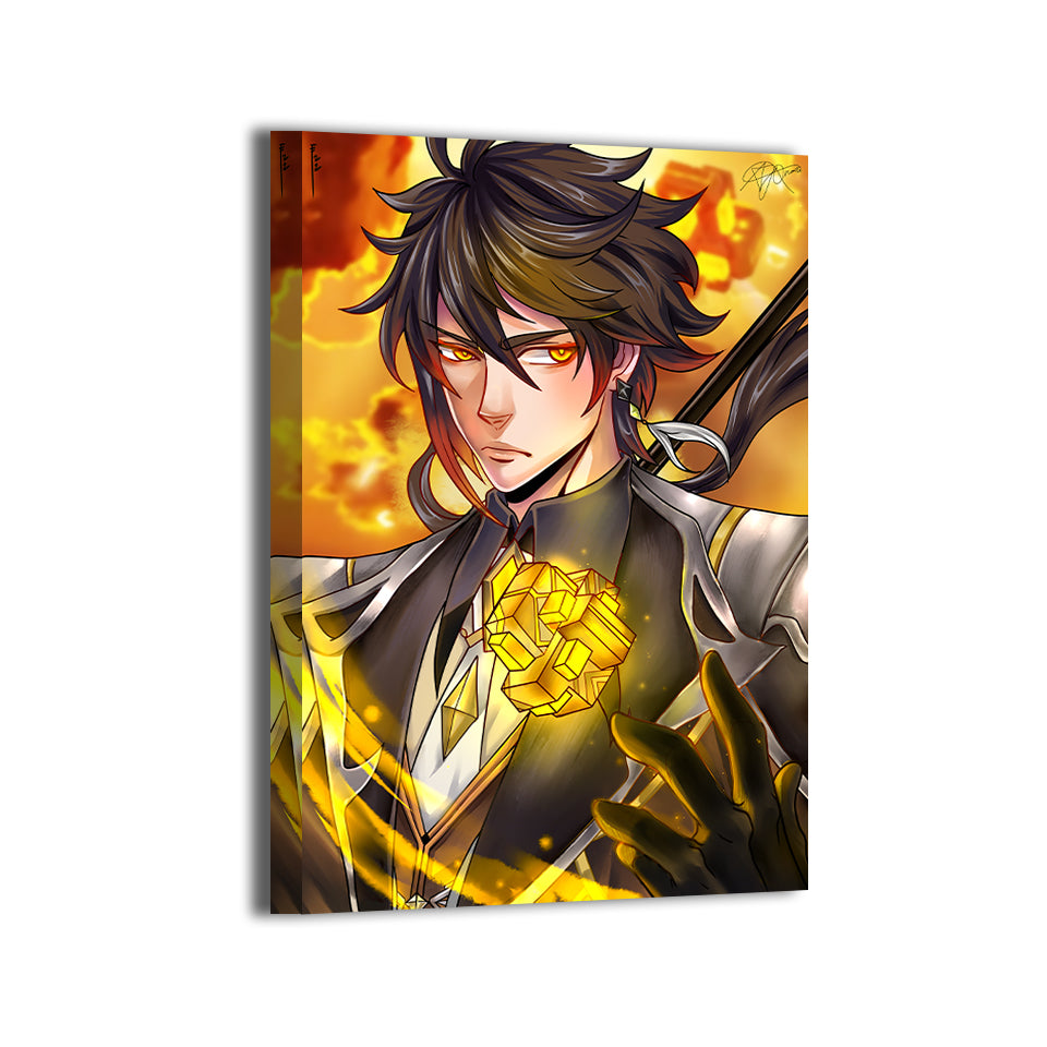 Stoneheart Guardian Wall Art Canvas Print – Zhongli Genshin Impact by Emmanuel