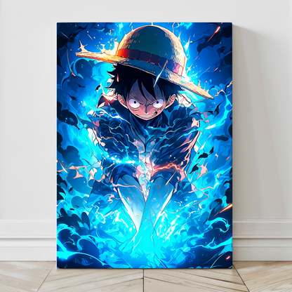 24x36 Luffy canvas wall art with intense blue chakra energy – Snapping Turtle Gallery