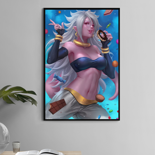 11x17 print of Majin Android 21 surrounded by candy – Dragon Ball wall art by Nopeys