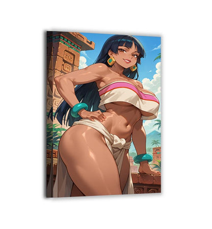 Canvas — Chel portrait with warm golds and jungle sky; El Dorado theme by Glavakolhoza.