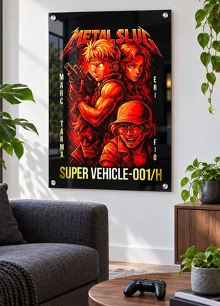 Super Vehicle Assault Metal Slug acrylic wall art in a modern media lounge