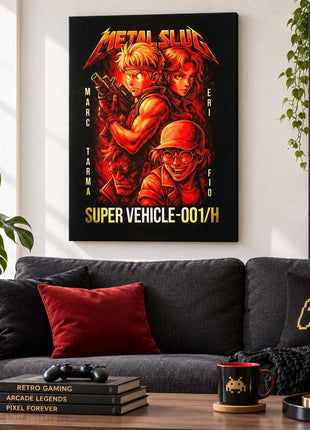 Super Vehicle Assault Metal Slug canvas wall art in a cozy gaming lounge