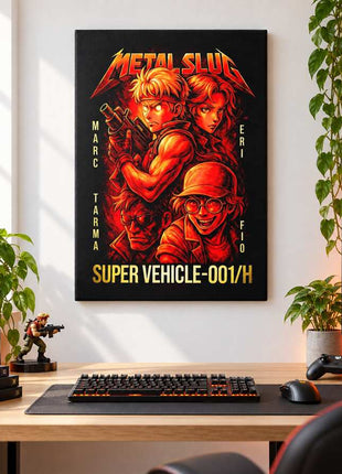 Super Vehicle Assault Metal Slug canvas wall art in a bright gaming room