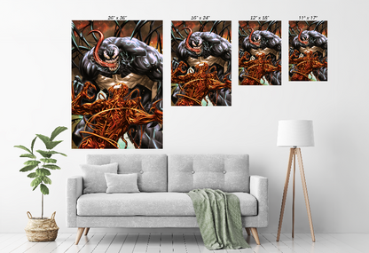 acrylic print of violent symbiote battle by Ryan Pasibe
