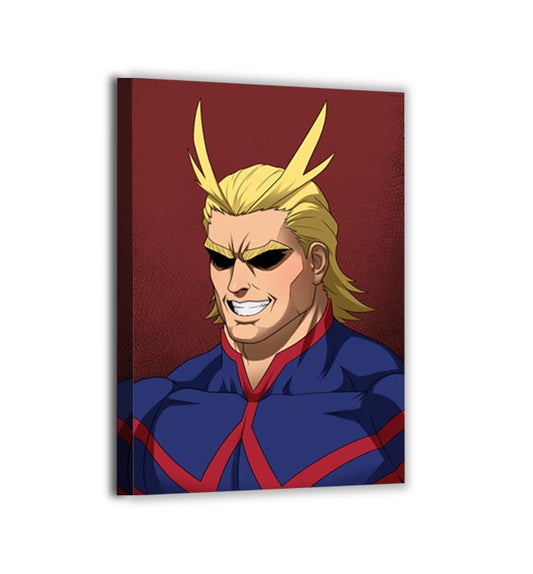 Canvas — textured, gallery-ready All Might–inspired portrait with vibrant tones and clean linework; artwork by Sam Dela Torre.