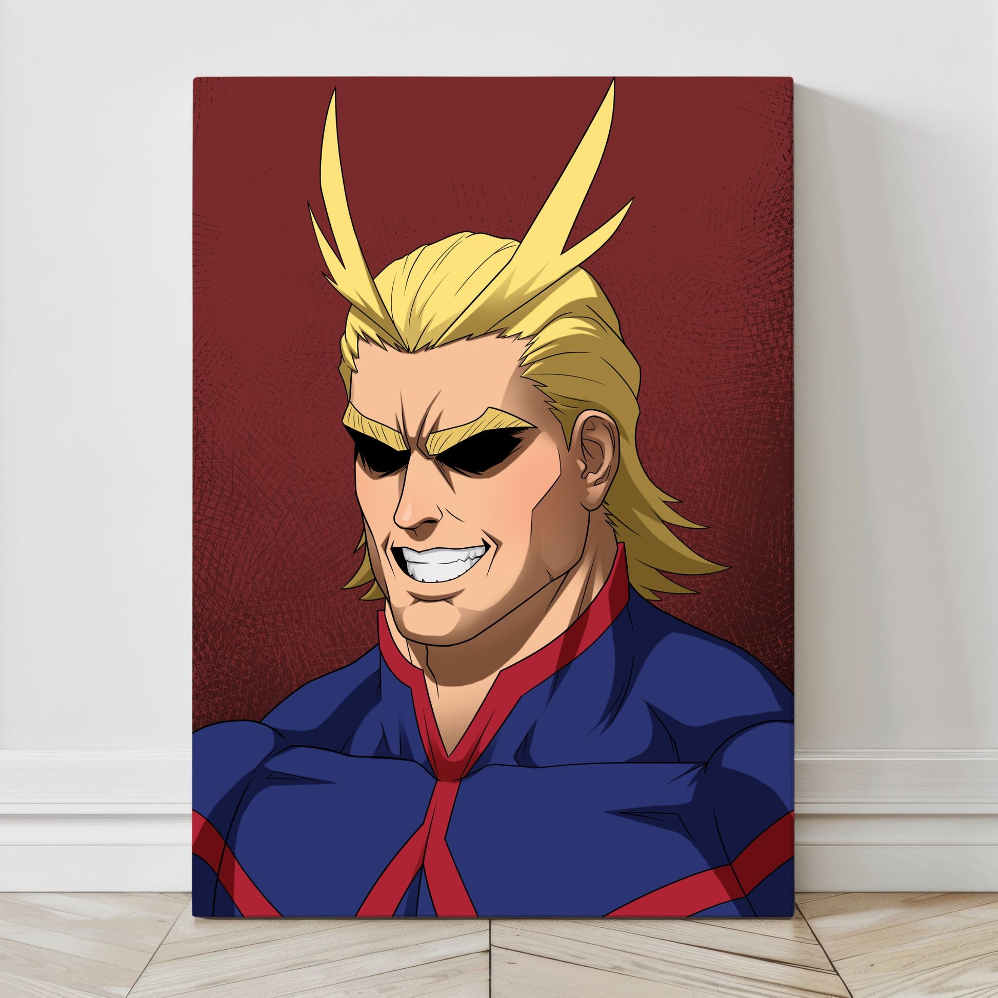 Metal — sleek metallic finish; powerful anime hero bust with luminous color and fine detail; illustration by Sam Dela Torre.