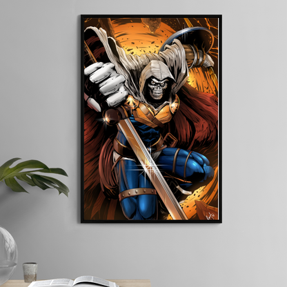  Taskmaster in mid-strike with sword and shield in this 11x17 Marvel antihero art print by Ceasar.