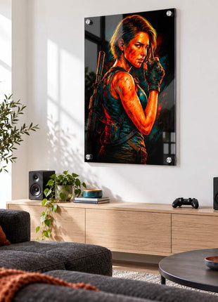 The Last Stand Ellie acrylic wall art in a modern media lounge