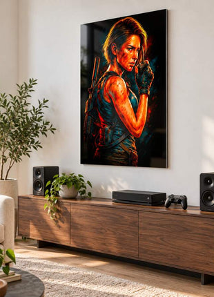 The Last Stand Ellie metal wall art in a bright media room