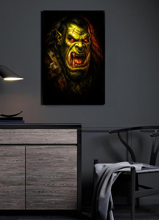 Warchief's Fury acrylic wall art showing Thrall in a close orc portrait