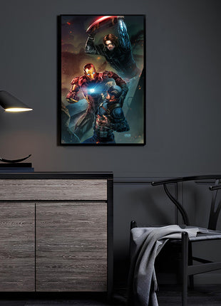 Captain America, Iron Man, and Winter Soldier Three-Way Fracture acrylic wall art by Ryan Pasibe