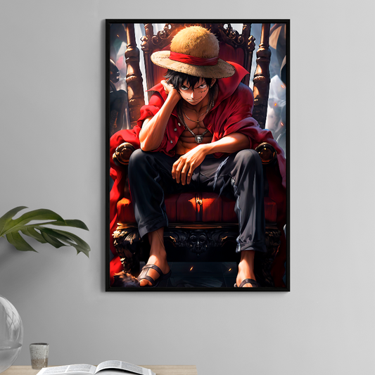 Luffy sitting on throne 11x17 anime print with red cape – Snapping Turtle Gallery