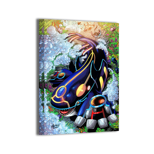 24x36 canvas of Pokémon Kyogre underwater with coral and fish