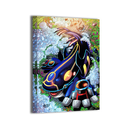 24x36 canvas of Pokémon Kyogre underwater with coral and fish