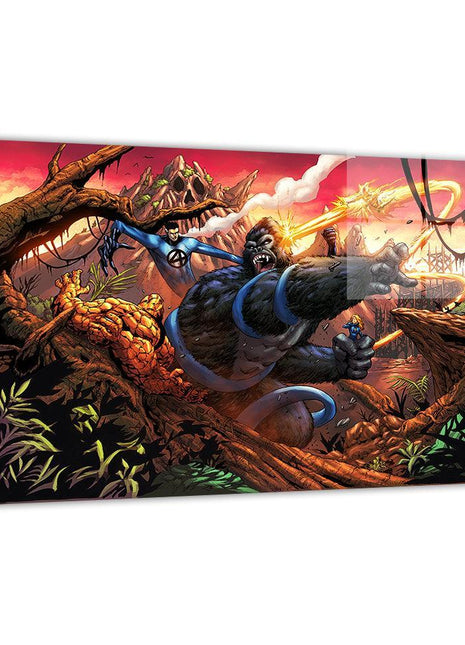 Titan's Challenge original artwork featuring King Kong battling the Fantastic Four, Marvel wall art.