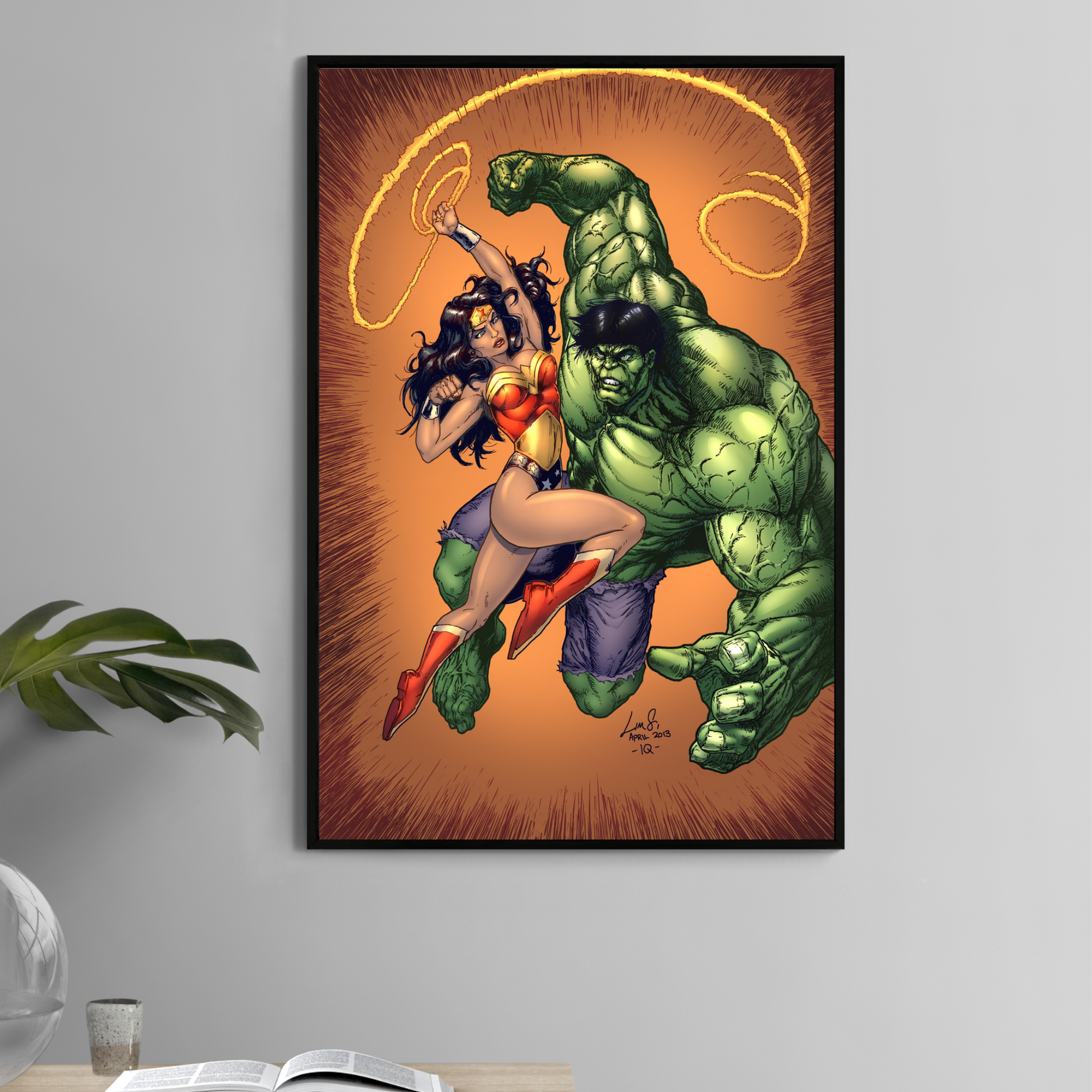 11x17 comic art print of Hulk fighting Wonder Woman by Savy Lim
