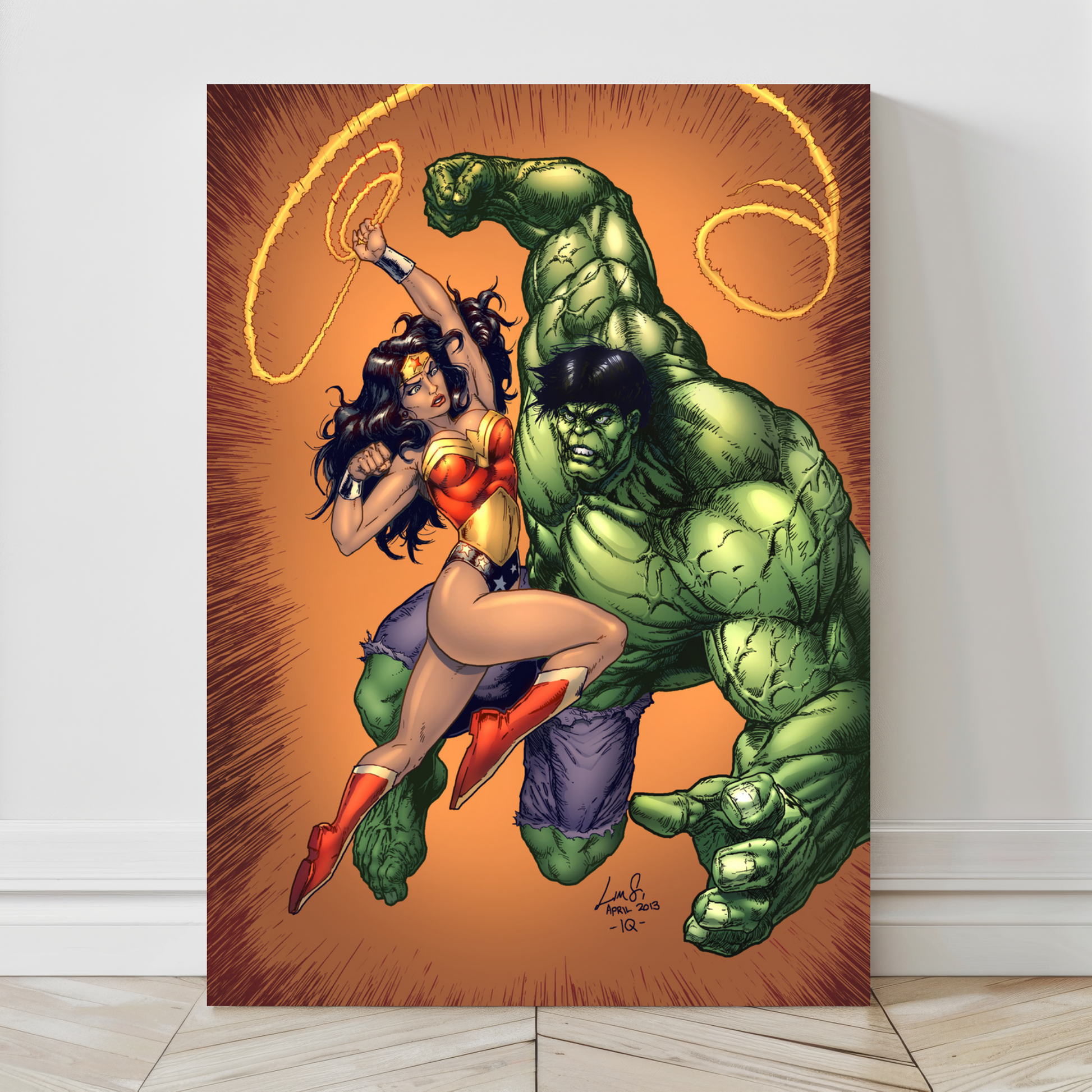 24x36 large canvas of Hulk vs Wonder Woman illustrated by Savy Lim