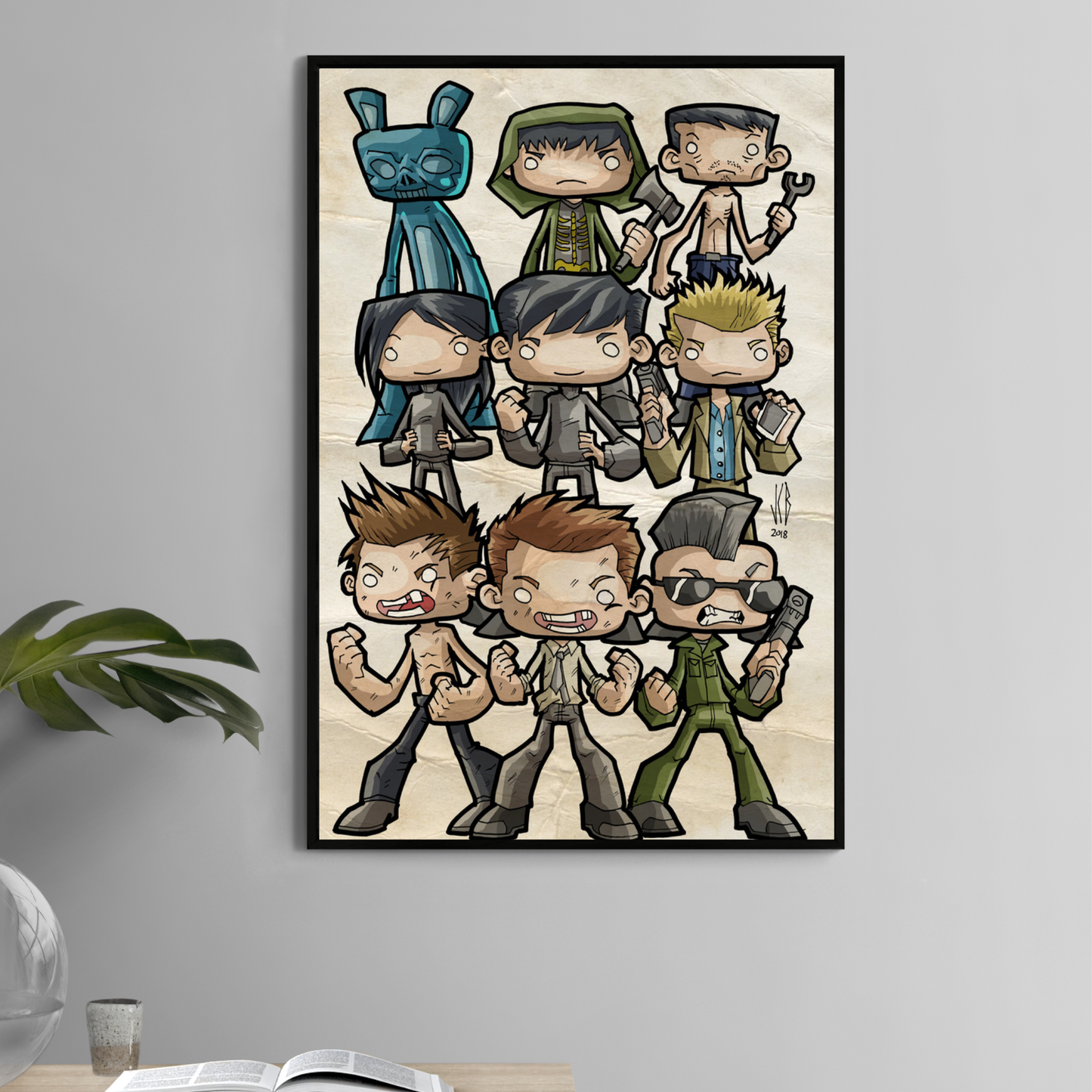 Alt Text: 11x17 print of Donnie Darko chibi characters by Jeff Benitez

