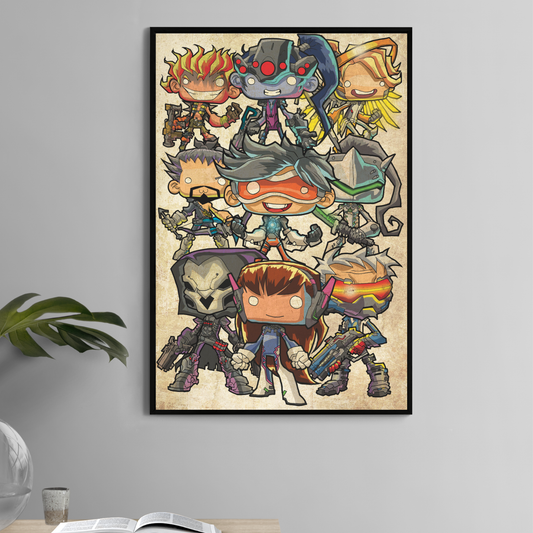 Alt Text: 11x17 print of Overwatch heroes in chibi style by Jeff Benitez
