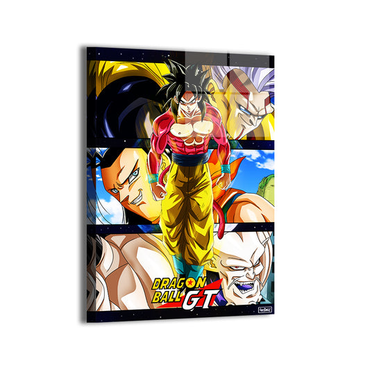 Alt: Large acrylic print of SSJ4 Goku with Dragon Ball GT enemies – 24x36 by Ray Dash

