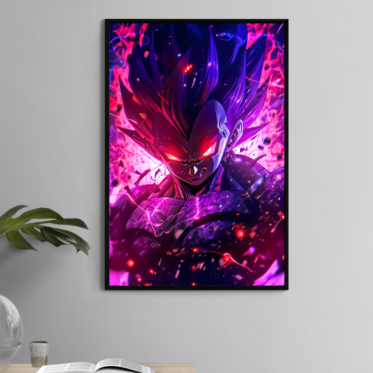 11x17 print of Vegeta glowing with galactic purple power and fire