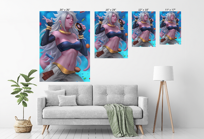  Size Chart print of Majin Android 21 surrounded by candy – Dragon Ball wall art by Nopeys