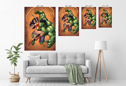 11x17 comic art print of Hulk fighting Wonder Woman by Savy Lim