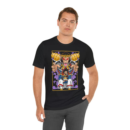 Alt: Saiyan King Throne Anime Shirt on black, side view, anime streetwear at Snapping Turtle Gallery

