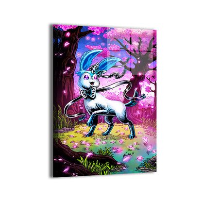 16x24 Sylveon metal print with cherry blossoms and glowing background