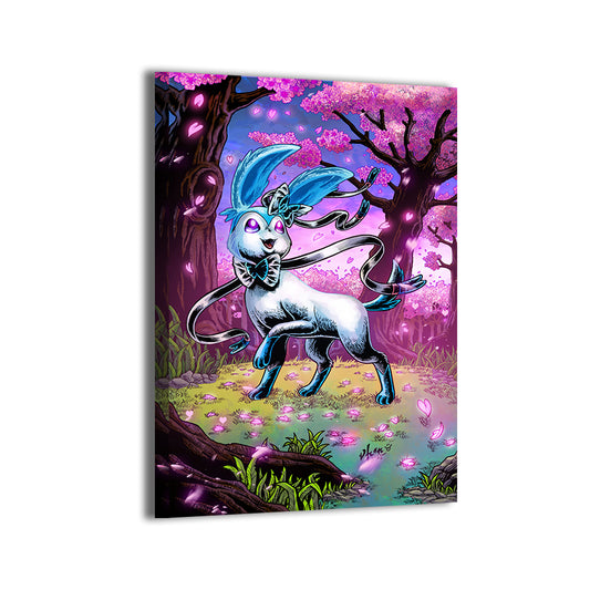 24x36 canvas print of shiny Sylveon in dreamy twilight scene with flowers