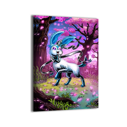 24x36 canvas print of shiny Sylveon in dreamy twilight scene with flowers