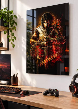 Two Thrones Divided Prince and Dark Prince acrylic wall art in a bright gaming office