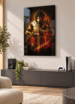 Two Thrones Divided Prince and Dark Prince acrylic wall art in a modern media lounge