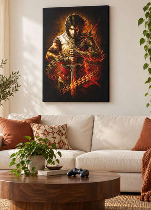 Two Thrones Divided Prince and Dark Prince canvas wall art in a cozy gaming lounge