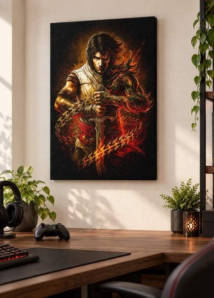 Two Thrones Divided Prince and Dark Prince canvas wall art in a bright gaming room