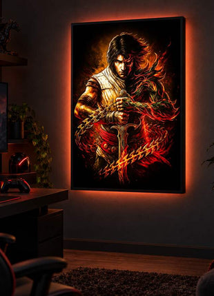 Two Thrones Divided Prince and Dark Prince LED lightbox wall art glowing in a dark gaming room