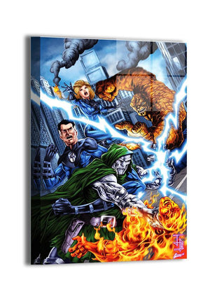 Tyrant vs First Family Original artwork featuring Doctor Doom battling the Fantastic Four, Marvel wall art.