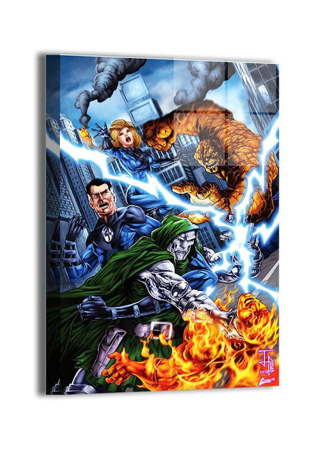 Tyrant vs First Family Original artwork featuring Doctor Doom battling the Fantastic Four, Marvel wall art.