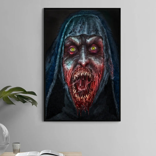 11x17 poster of terrifying version of The Nun with exposed teeth and horror design