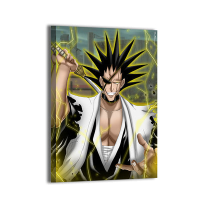 24x36 canvas of Kenpachi in action pose with jagged hair and sword raised

