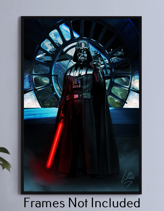 "Dark Ascendancy – Lord Vader Wall Art on canvas, acrylic, and metal – front view featuring Darth Vader in an epic, shadowed stance with red lightsaber glowing."
