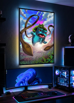 Verdant Surge Bulbasaur Pokémon wall art displayed in a gaming room